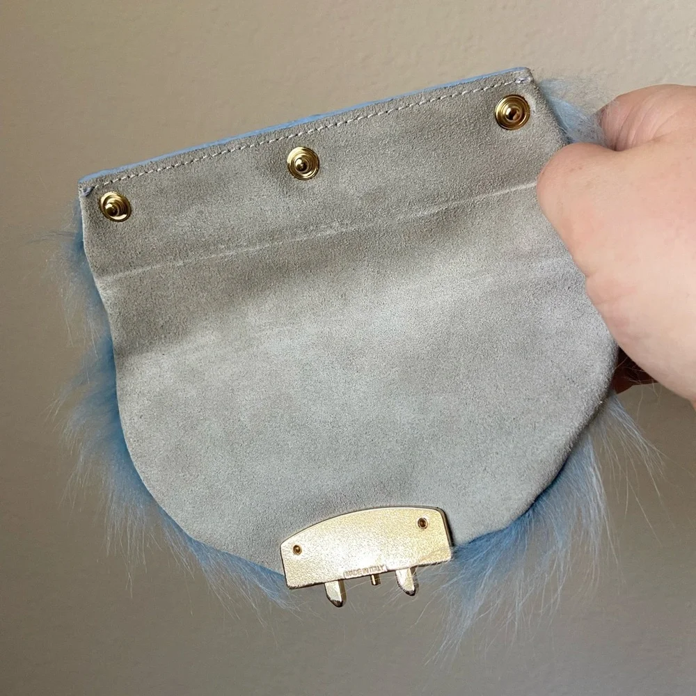Furla metropolis small pink leather and blue faux fur bag